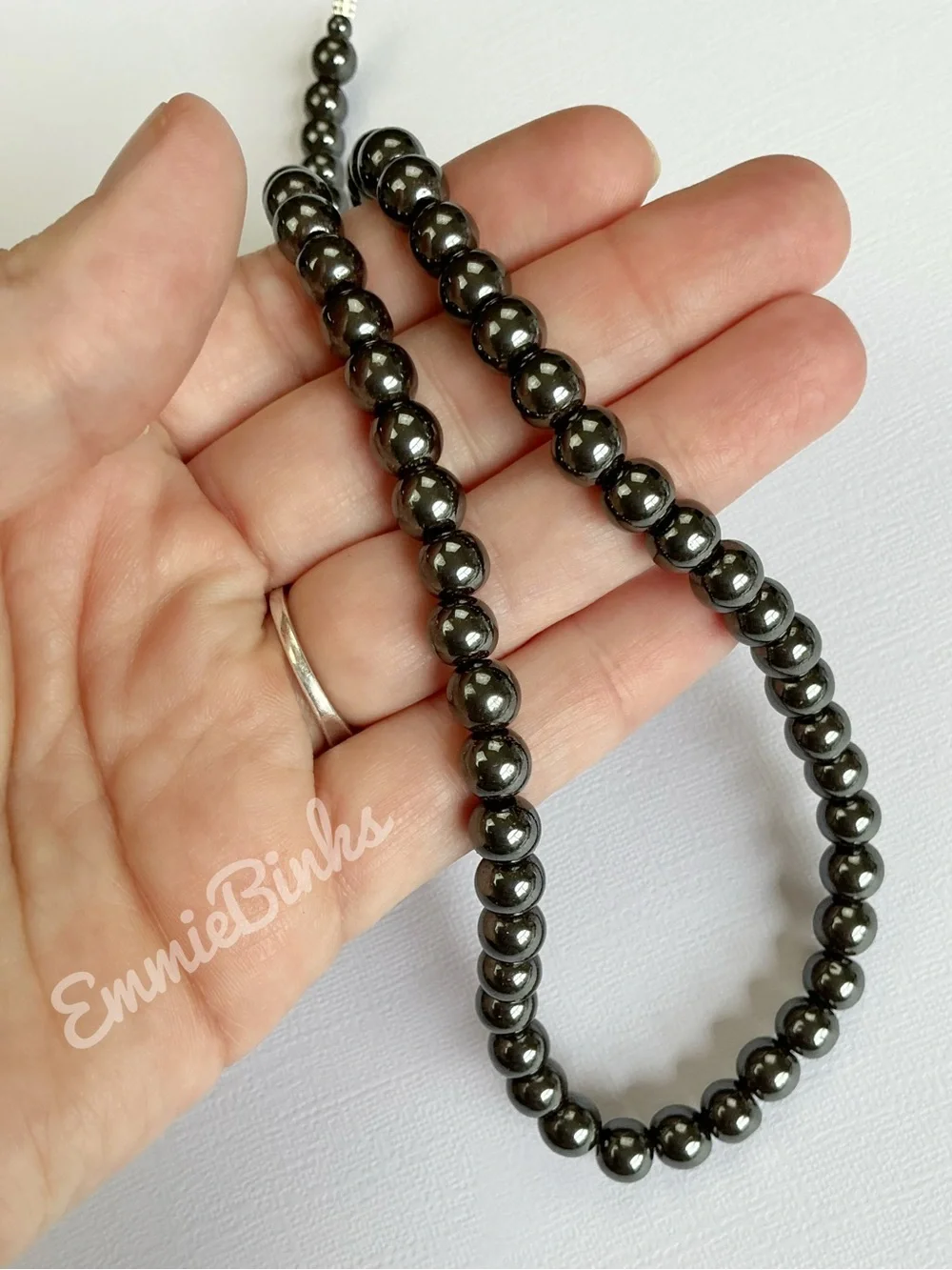 NWT Unisex Hematite Stone Beaded Necklace
